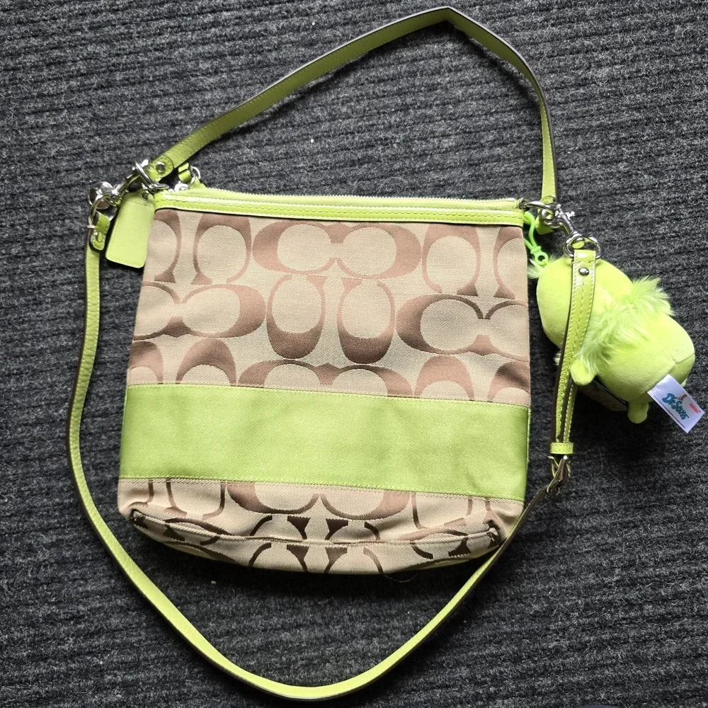 Coach Khaki Apple Green Signature Logo Canvas Purse Handbag G0973-F13674 Y2k - Picture 3 of 11